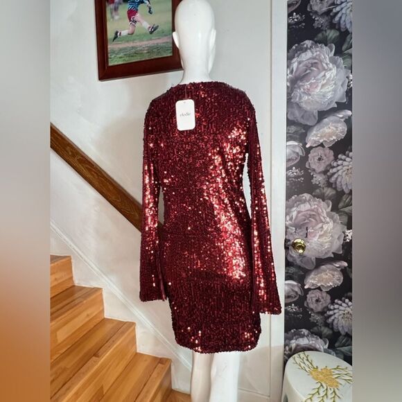 ELODIE Long Sleeve Sequin Mini dress/ size M - Picture 4 of 5